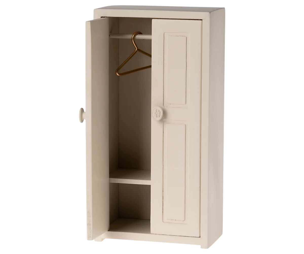 Miniature wooden cream closet with door ajar | Maileg Closet, Mouse - Cream | Maileg UK