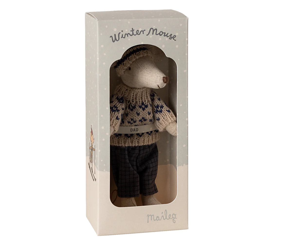 Maileg Winter mouse with ski set, Dad - Blue | Maileg UK