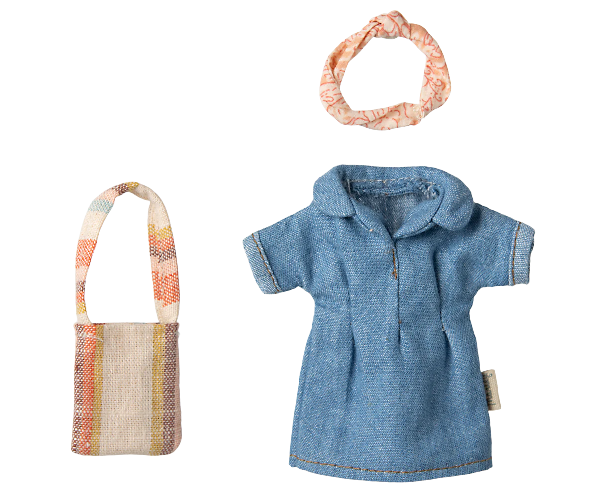 Maileg Denim dress and bag Mum mouse | Maileg UK