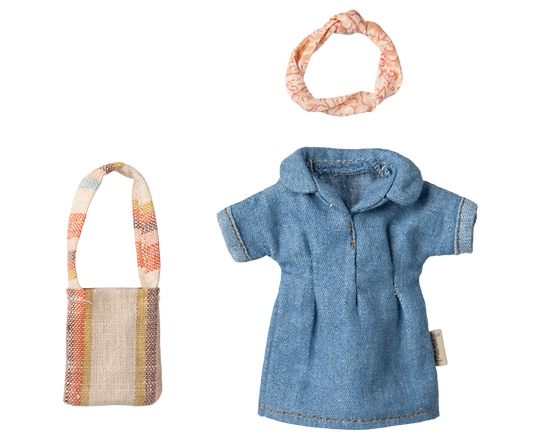 Maileg Denim dress and bag Mum mouse | Maileg UK