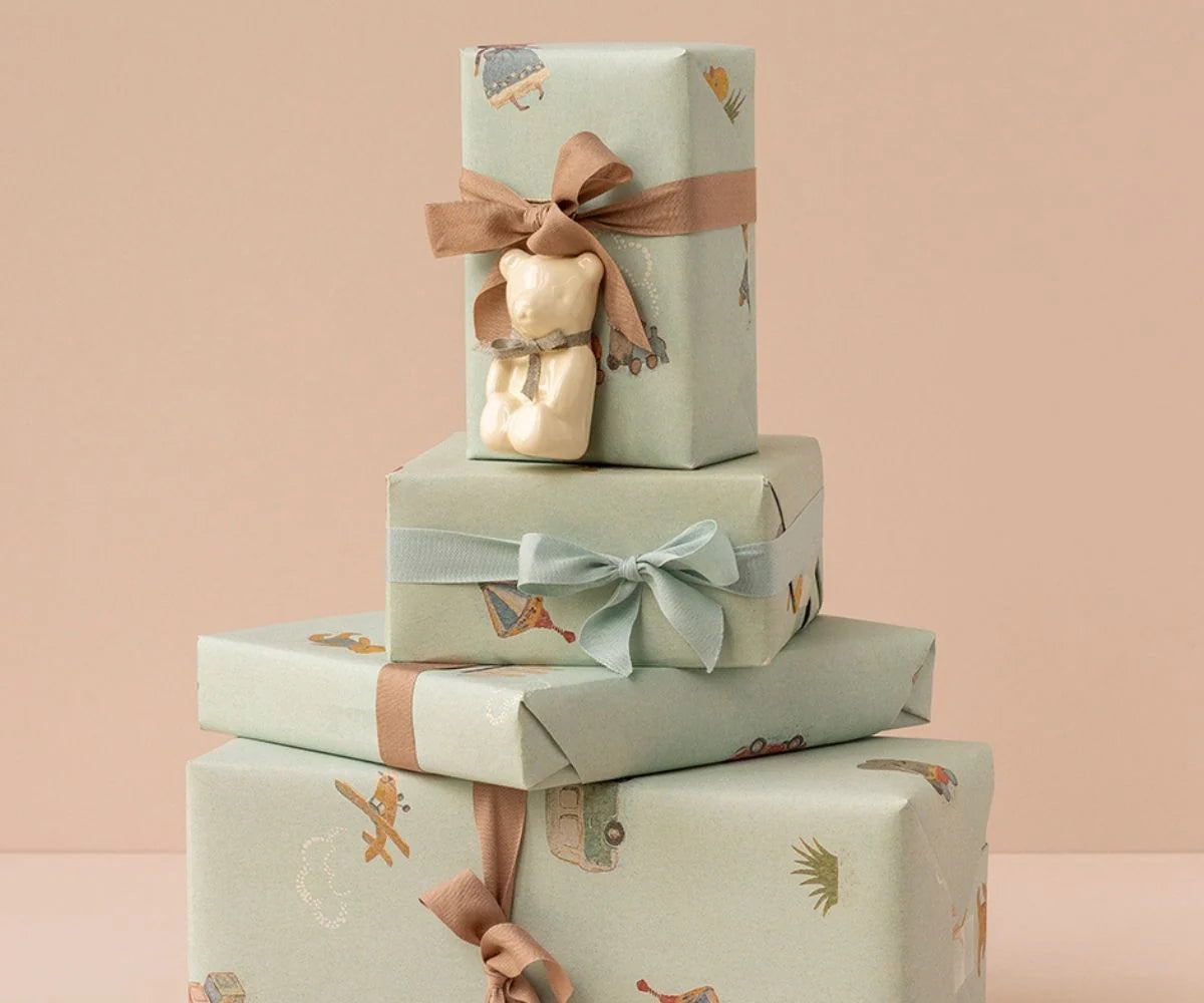 Metal ornament, Teddy bear - Off white/Blue