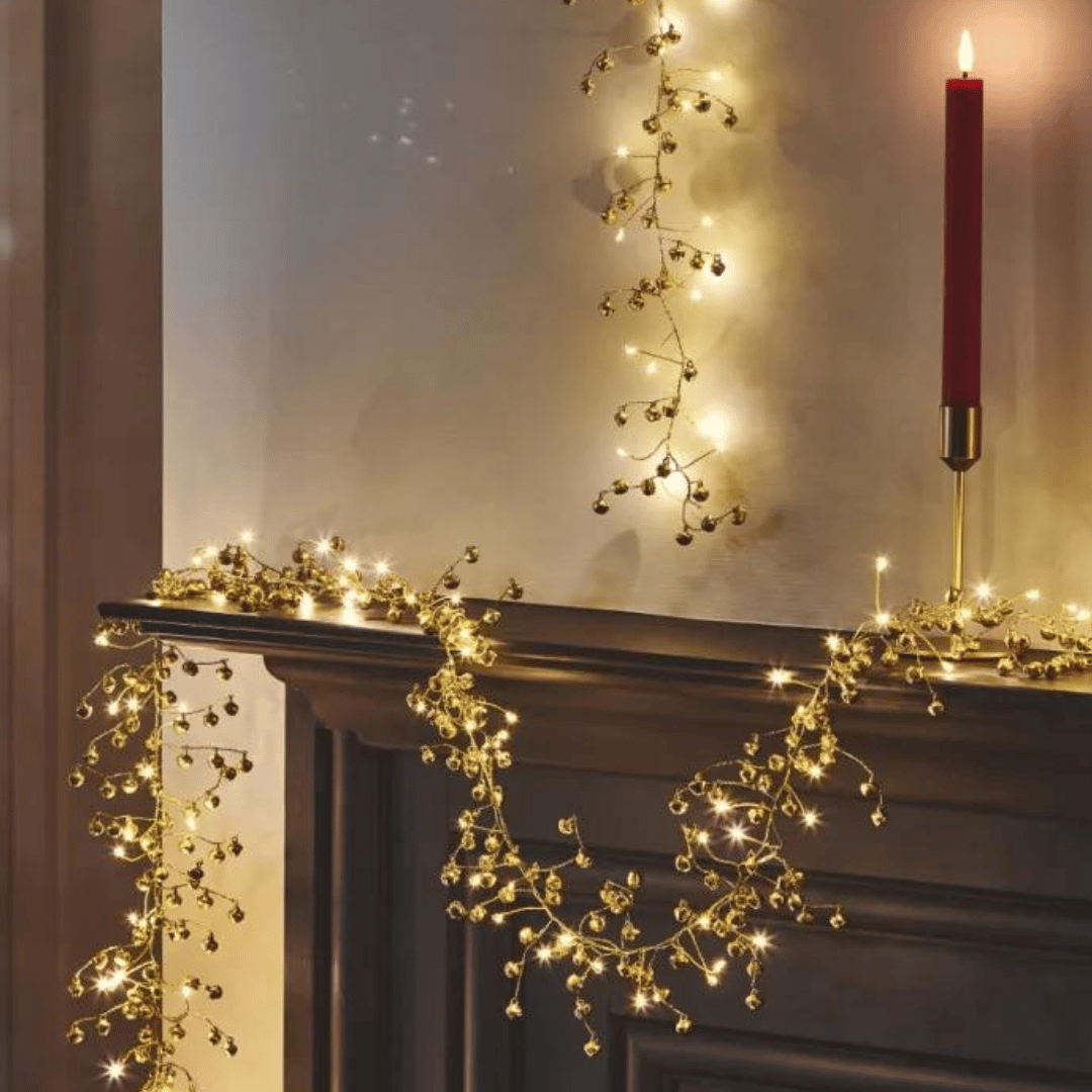 Golden bells on a beautiful string of lights | Indoor Twinkles