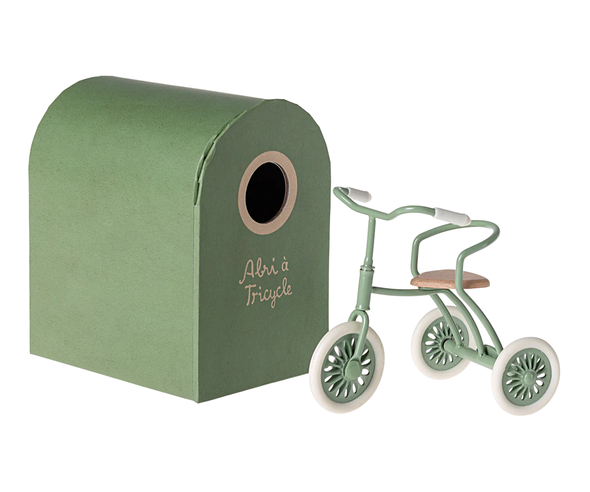 green maileg tricycle with hanger