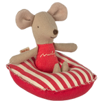 Stuffed mouse toy in a red and white striped boat on a white background | Maileg UK