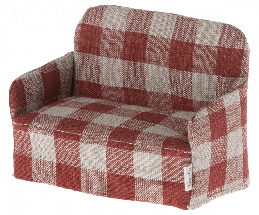 Maileg Mouse size Couch in burgundy check pattern | Dollhouse Furniture