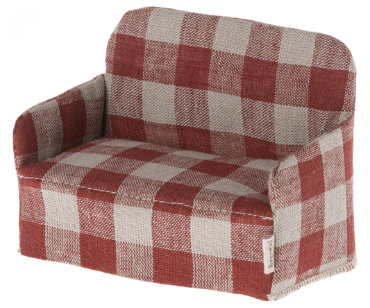 Maileg Mouse size Couch in burgundy check pattern | Dollhouse Furniture