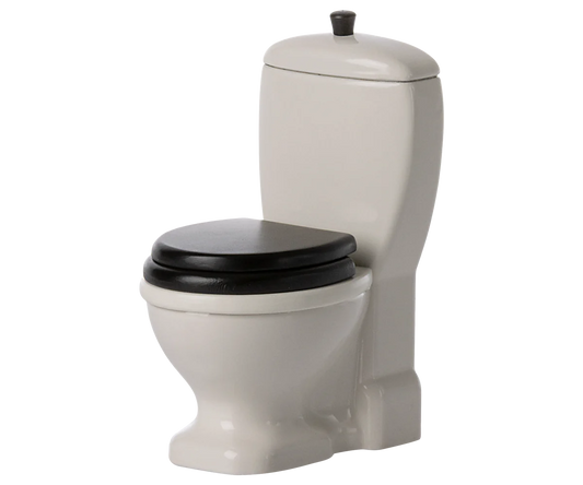 Maileg White Mouse Size Toilet with black opening seat and flush | Collectable Dollhouse Furniture