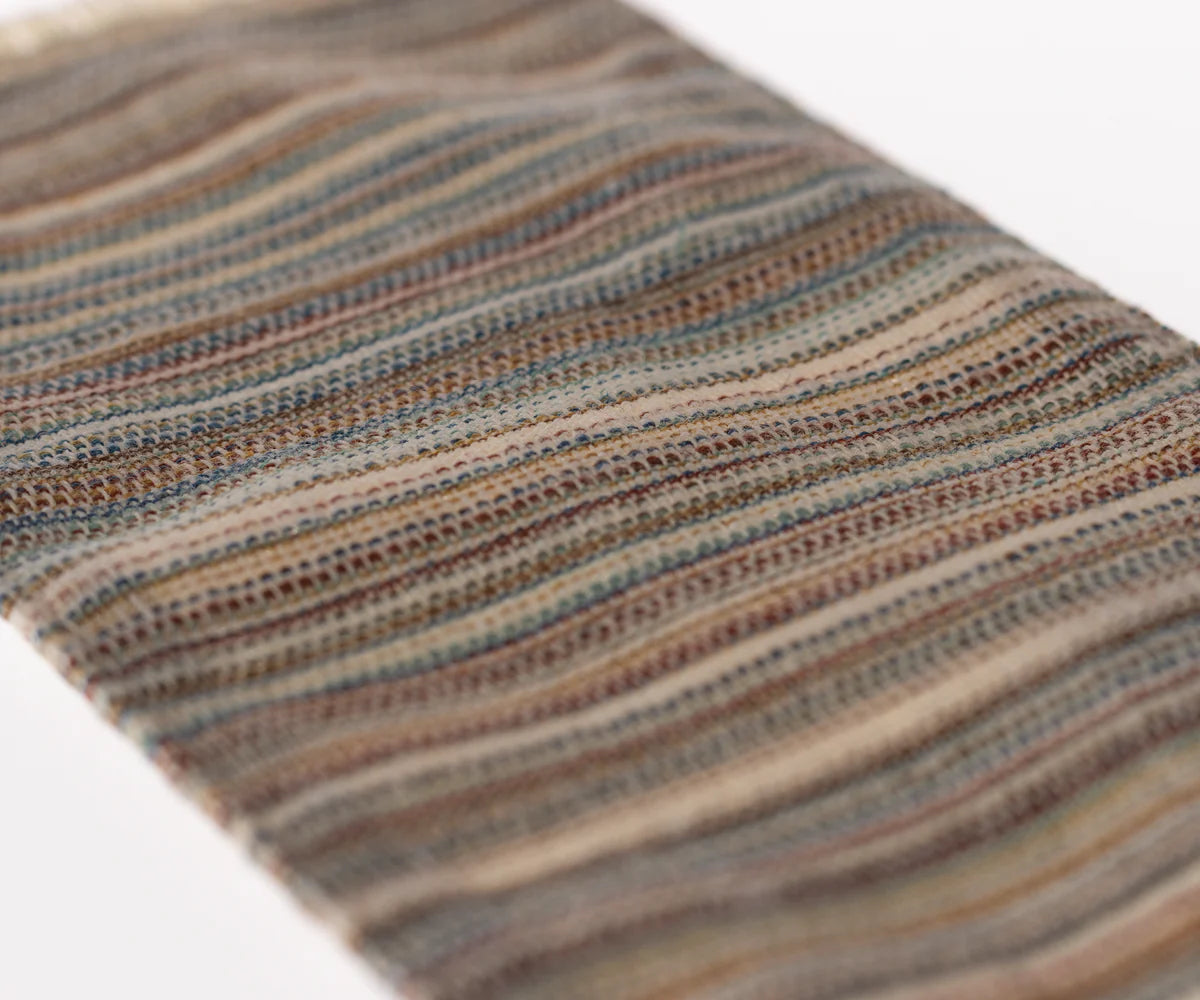 Striped fabric with brown, beige, and blue colors on a white background | Maileg UK