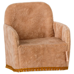 Brown plush armchair with decorative trim on a white background | Maileg UK
