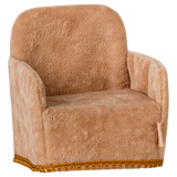 Brown plush armchair with decorative trim on a white background | Maileg UK