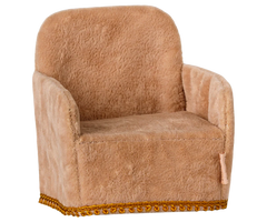 Brown plush armchair with decorative trim on a white background | Maileg UK