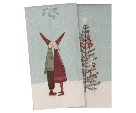 Two Christmas-themed greeting cards with a couple and a tree on a snowy background. | Maileg UK