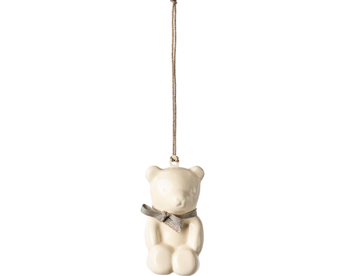 Metal ornament, Teddy bear - Off white/Blue