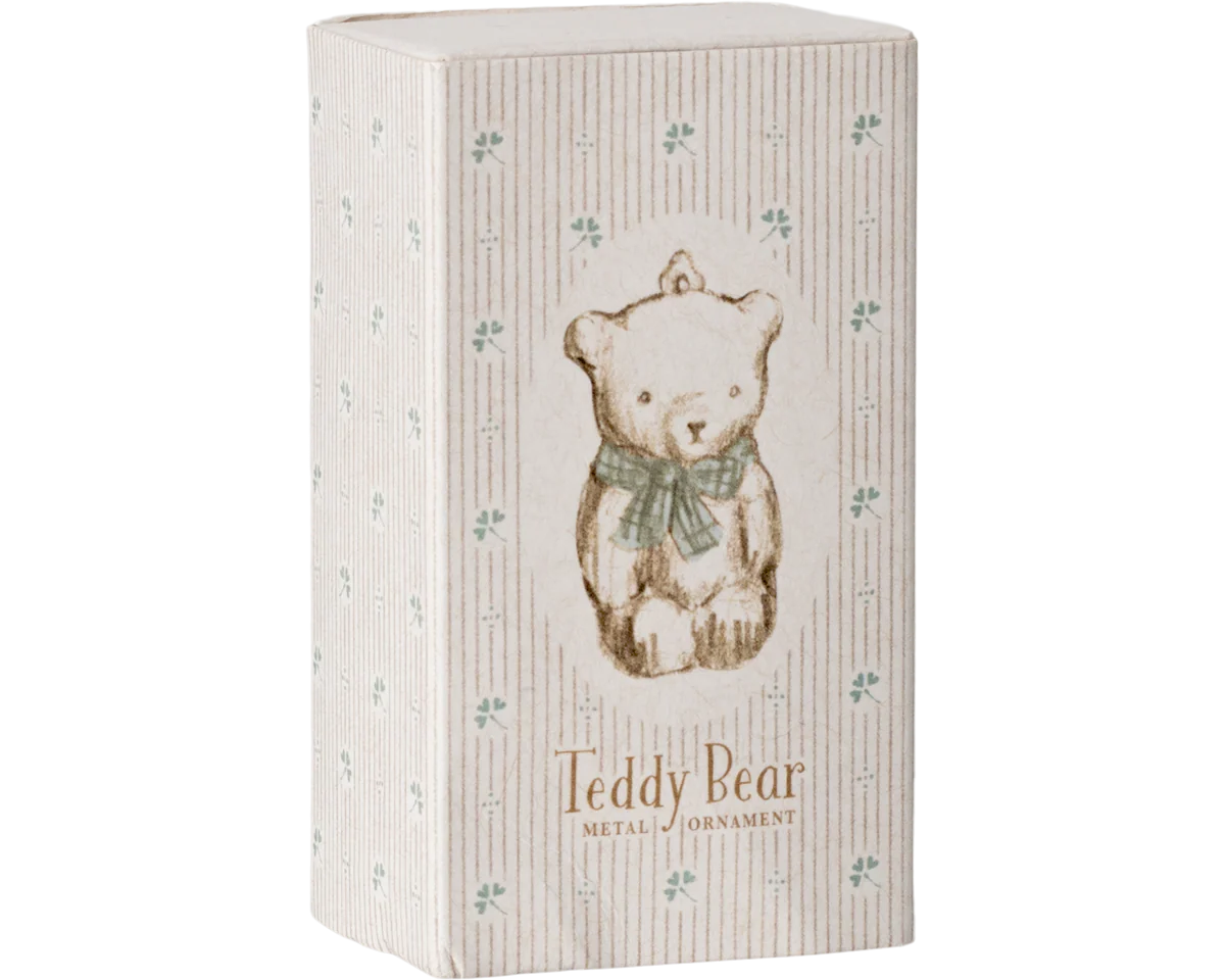Metal ornament, Teddy bear - Off white/Blue