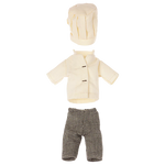 Set of mouse chef attire including a jacket, hat, and pants on a white background | Chef clothes, Big sister and big brother mouse | Maileg UK