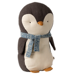 Stuffed penguin toy with a blue scarf on a white background | Maileg UK