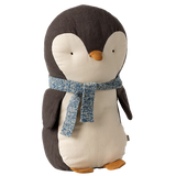 Stuffed penguin toy with a blue scarf on a white background | Maileg UK