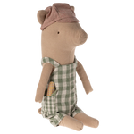 Stuffed toy bear wearing a checkered outfit and hat on a white background | Maileg UK