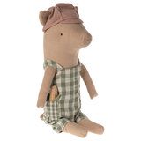 Stuffed toy bear wearing a checkered outfit and hat on a white background | Maileg UK