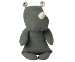 Gray plush toy with animal ears on a white background |Safari friends, Rhino, Small - Pine | Maileg UK