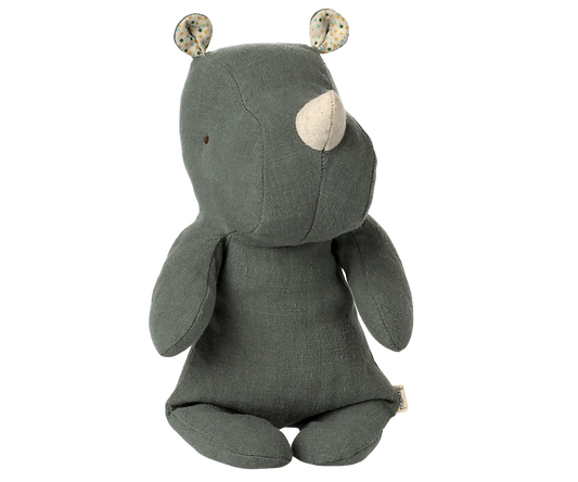 Gray plush toy with animal ears on a white background |Safari friends, Rhino, Small - Pine | Maileg UK