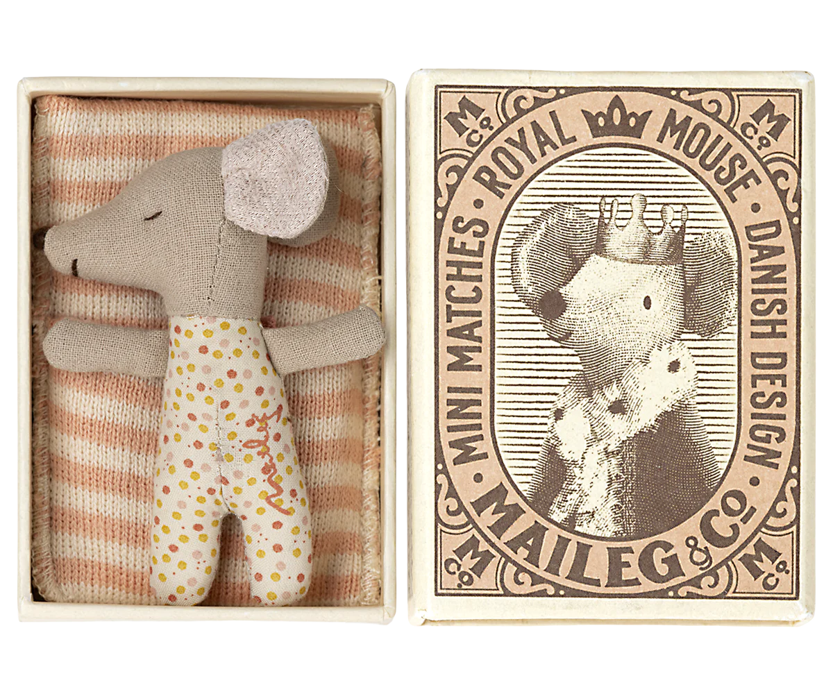 Maileg Sleepy Wakey Baby mouse in matchbox | Collectable Heirloom Toys