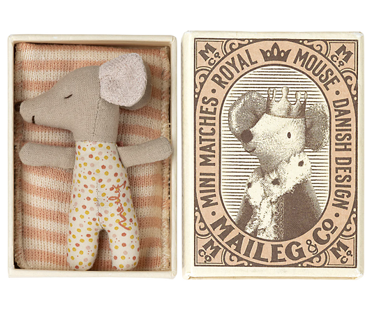 Maileg Sleepy / Wakey baby mouse in matchbox - Rose