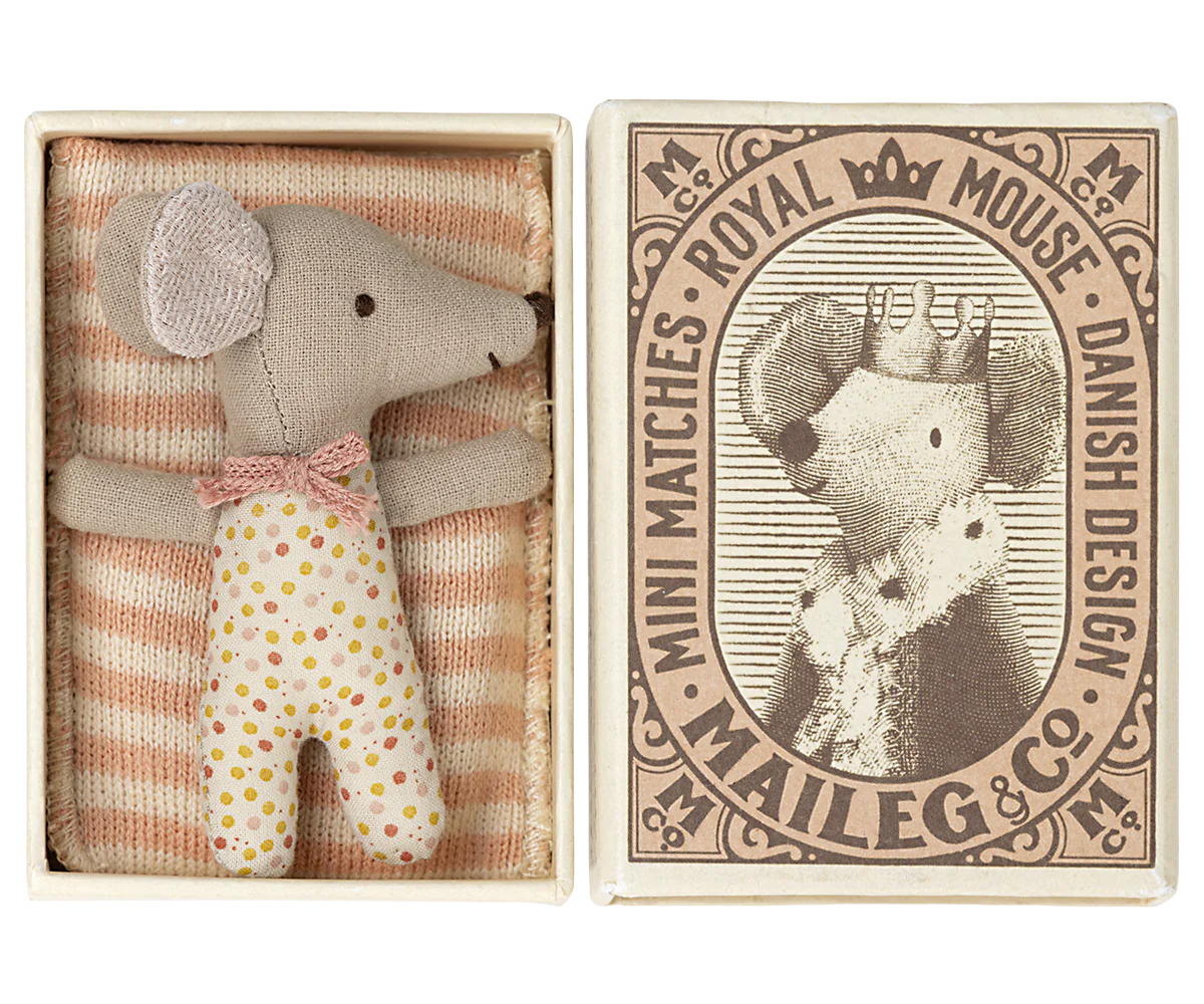 Maileg Sleepy Wakey Baby mouse in matchbox | Collectable Heirloom Toys