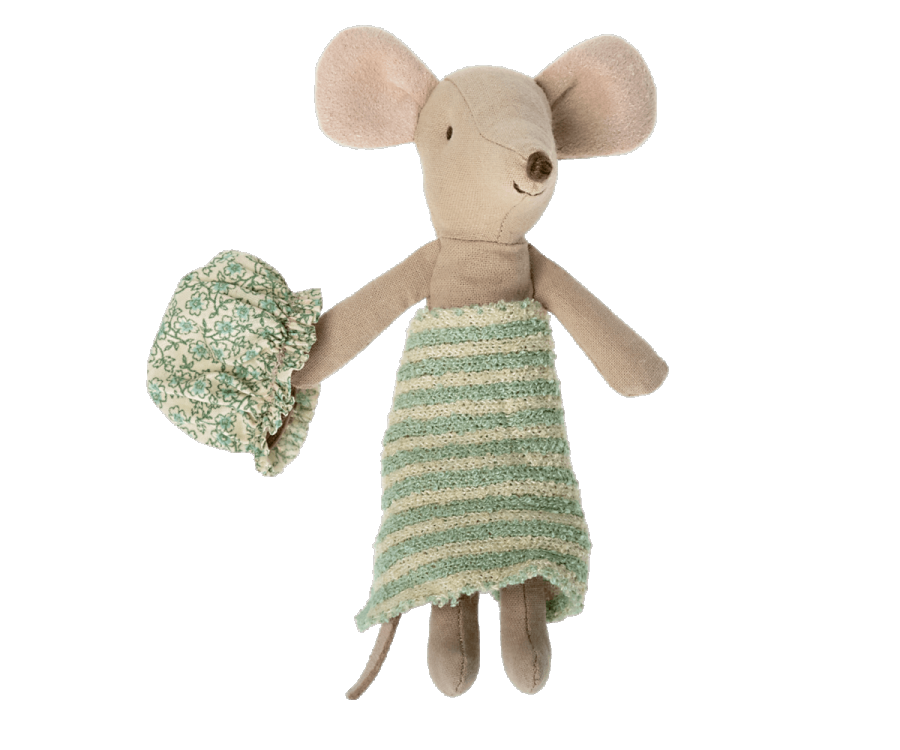 Maileg Wellness Mouse in her metal tub with shower cap and towel | Collectable Heirloom Toys