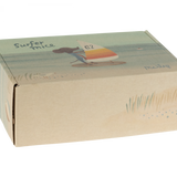 Surfer Mice Packaging cardboard box with maileg illustration of surfer mouse at the beach | collectable dollhouse miniatures