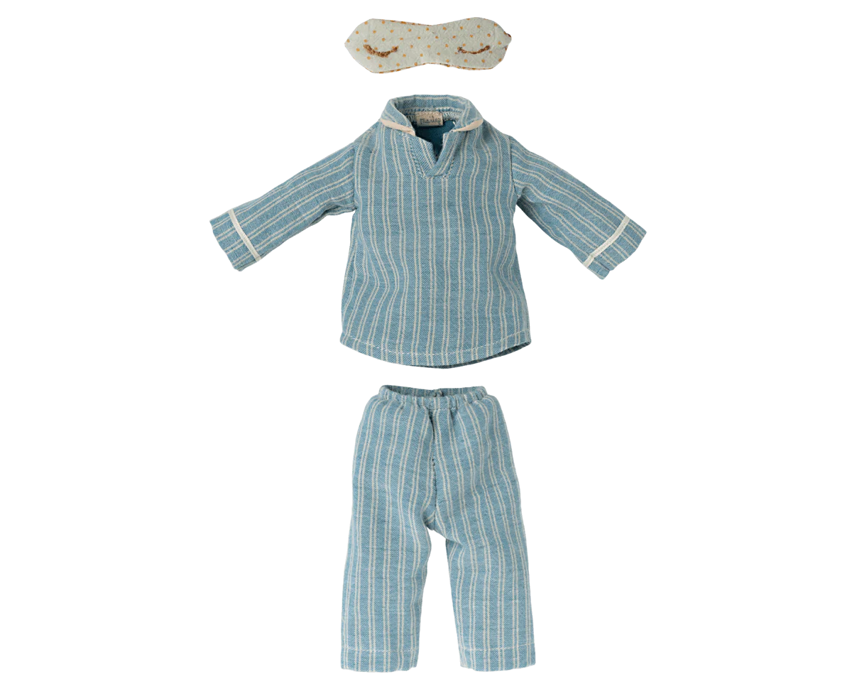 Maileg blue striped pajamas and sleep mask | Collectable Heirloom Toys