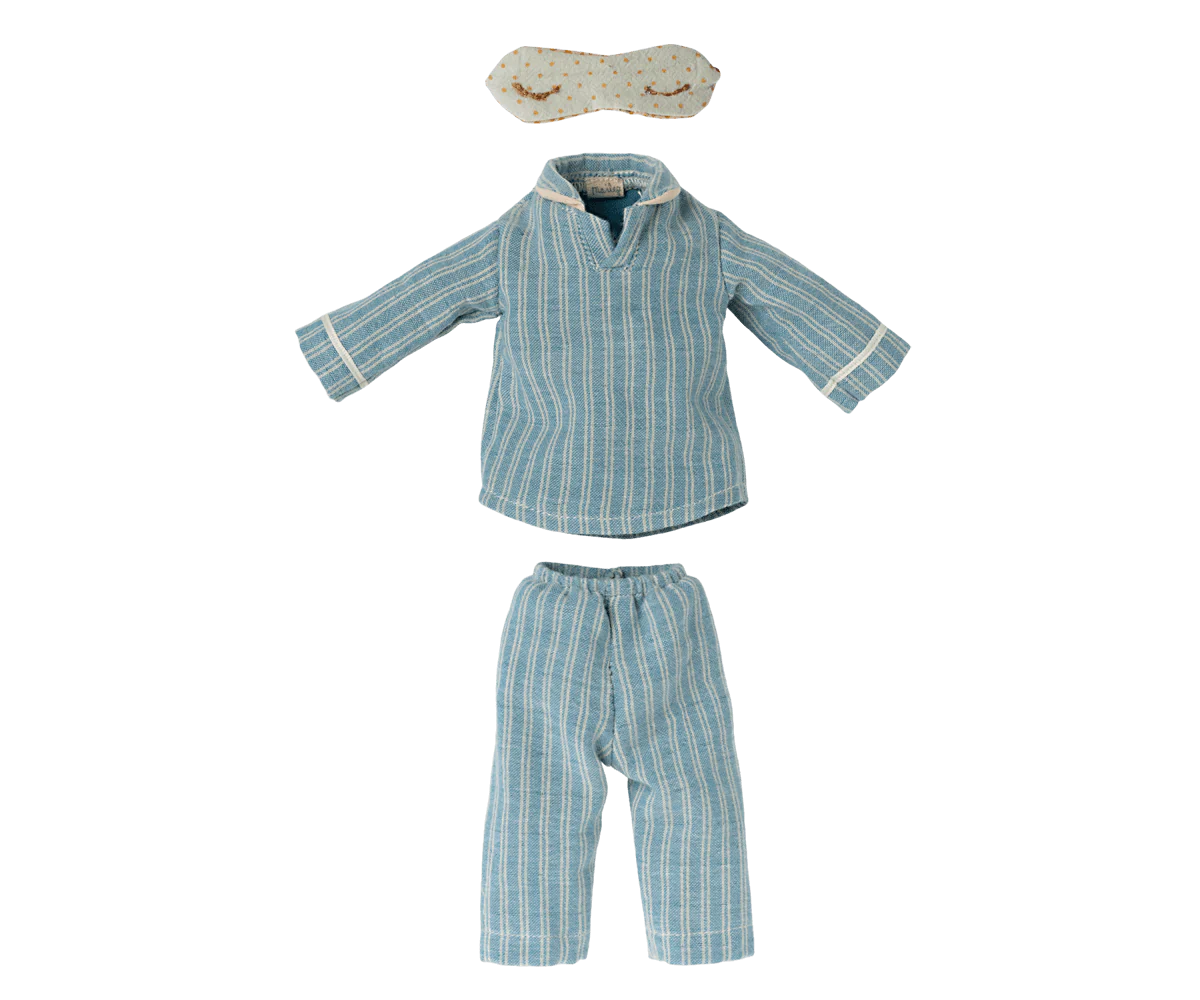 Maileg blue striped pajamas and sleep mask | Collectable Heirloom Toys