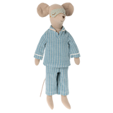 Maileg Mouse in his blue stripe pyjammas and sleep mask | Collectable Heirloom Toys