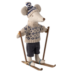 Maileg Winter mouse with ski set, Dad - Blue | Maileg UK