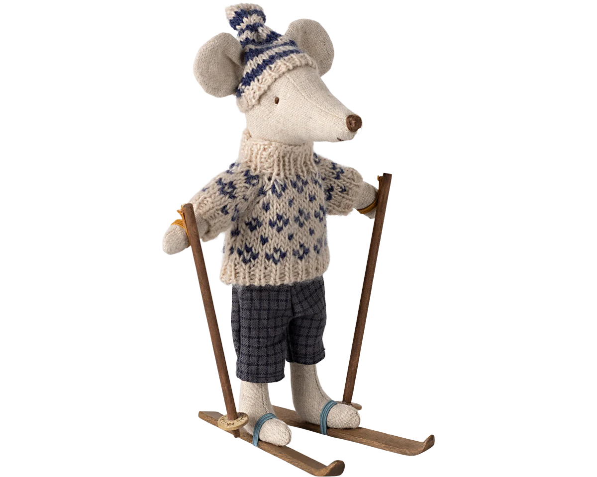 Maileg Winter mouse with ski set, Dad - Blue | Maileg UK