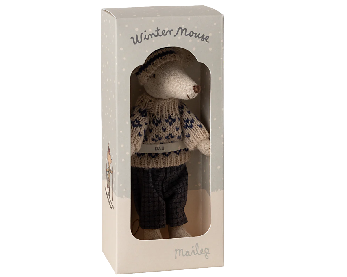 Maileg Winter mouse with ski set, Dad - Blue | Maileg UK