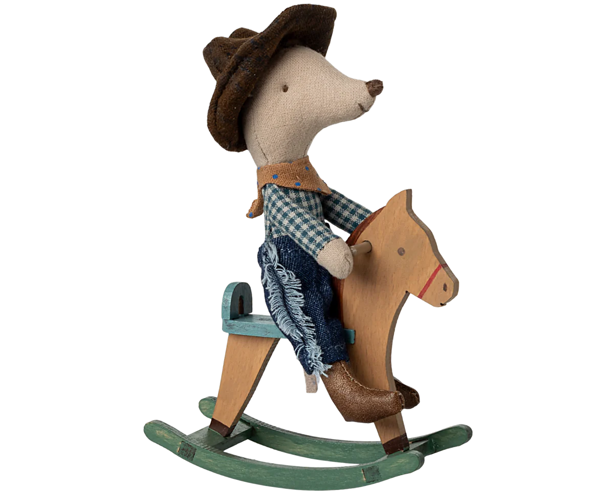 Cowboy mouse on rocking horse, Little brother