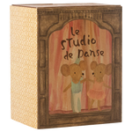 Decorative box with illustration of two mice in ballet costumes and text 'Le Studio de Danse' on a white background. | Maileg UK