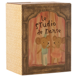 Decorative box with illustration of two mice in ballet costumes and text 'Le Studio de Danse' on a white background. | Maileg UK