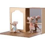Toy mouse figures in a display case with a white background | Maileg UK