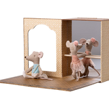 Toy mouse figures in a display case with a white background | Maileg UK
