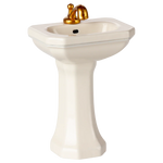 Pedestal sink with gold faucet on a white background | Maileg UK