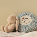 Plush toy and checkered pillow with embroidered design on a neutral background | Maileg UK