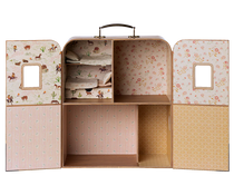Open toy suitcase with patterned interior and exterior on a white background | Maileg UK