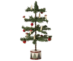 Decorative Christmas tree with red ornaments and candles on a white background | Maileg UK