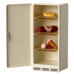 Beige refrigerator with ice cream cones and a cake on a white background | Maileg UK