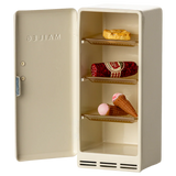 Beige refrigerator with ice cream cones and a cake on a white background | Maileg UK