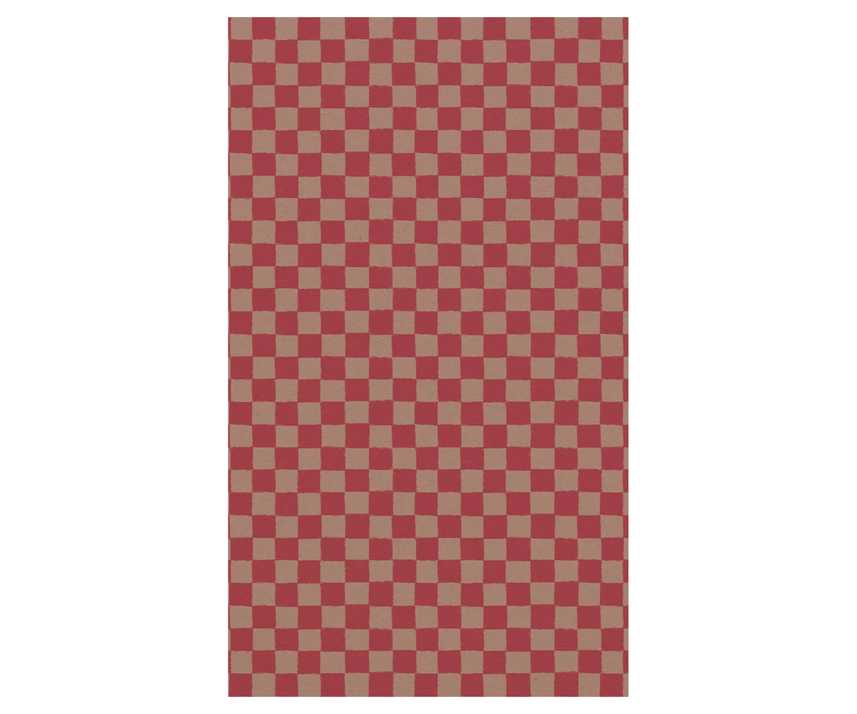 Maileg Gift Wrap featuring a classic checkerboard pattern in muted red and warm beige, shown flat against a solid white background.