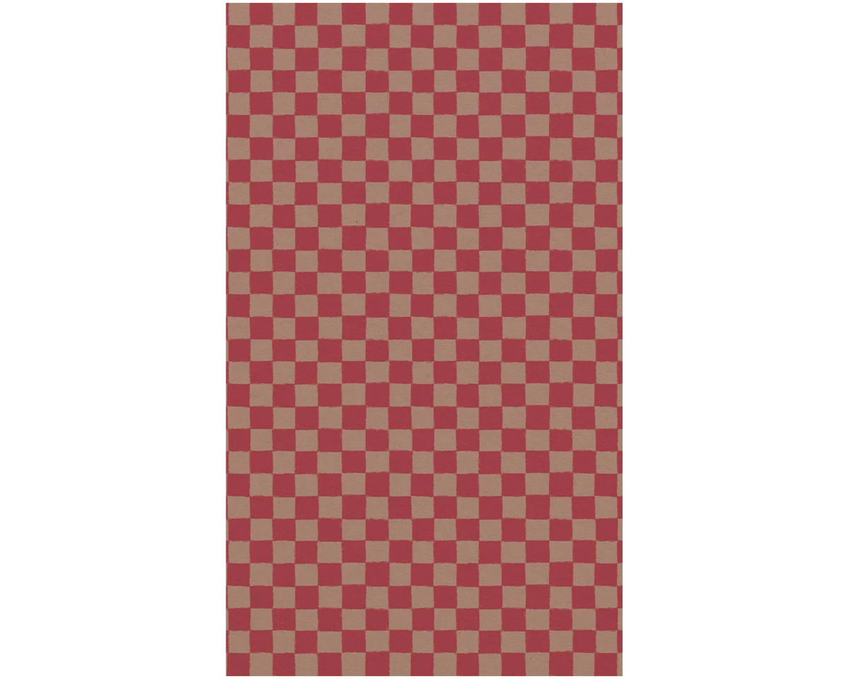 Maileg Gift Wrap featuring a classic checkerboard pattern in muted red and warm beige, shown flat against a solid white background.