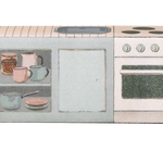 Illustration of a kitchen stove with pots and pans on a white background | Maileg UK